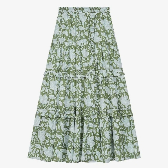 Maje Jitale‎ Floral Printed Ruffled Midi Skirt Size XL Cottagecore Travel Twee - Picture 16 of 16
